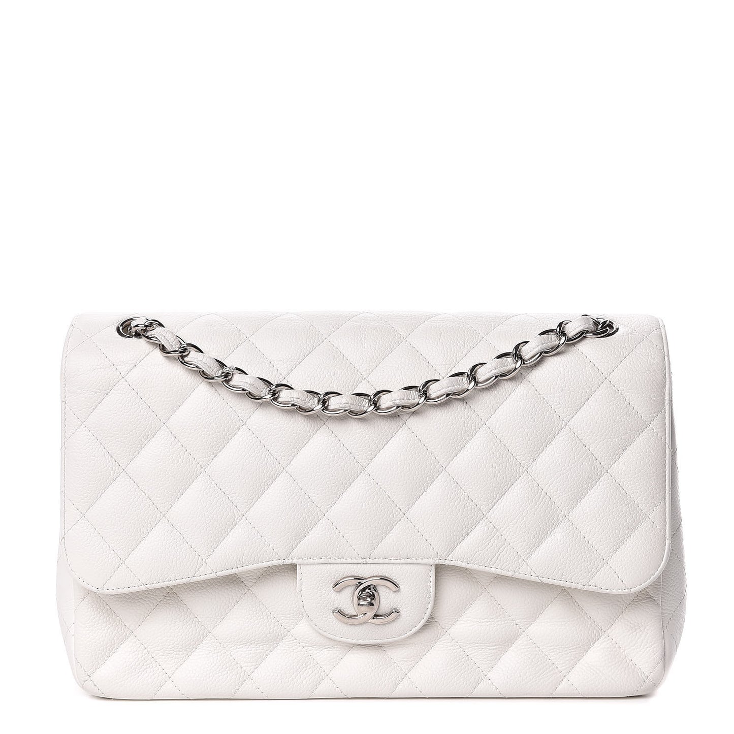 Caviar Quilted Jumbo Double Flap White