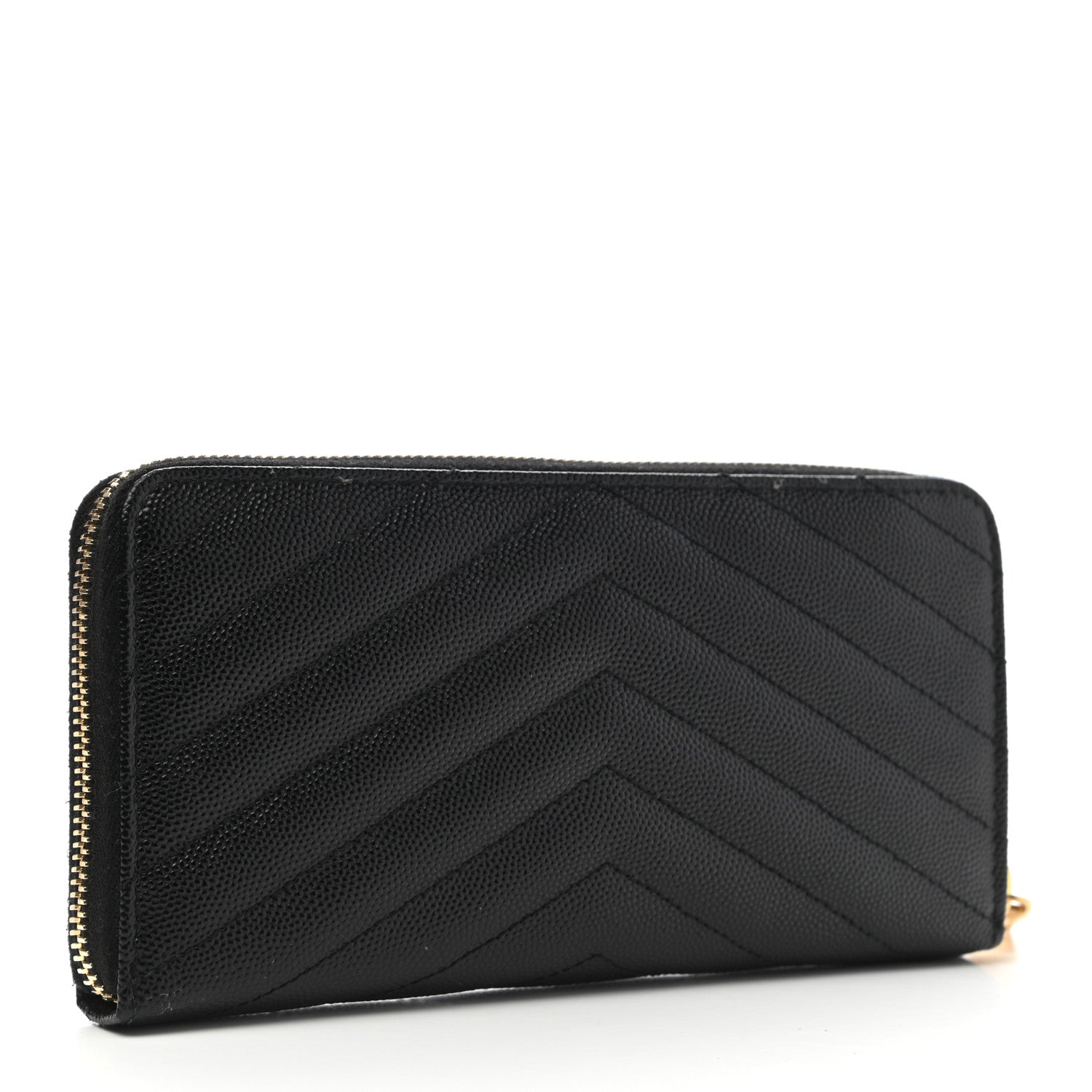 Saint Laurent Grain De Poudre Matelasse Chevron Monogram Zip Around Wallet Black 3 of 10