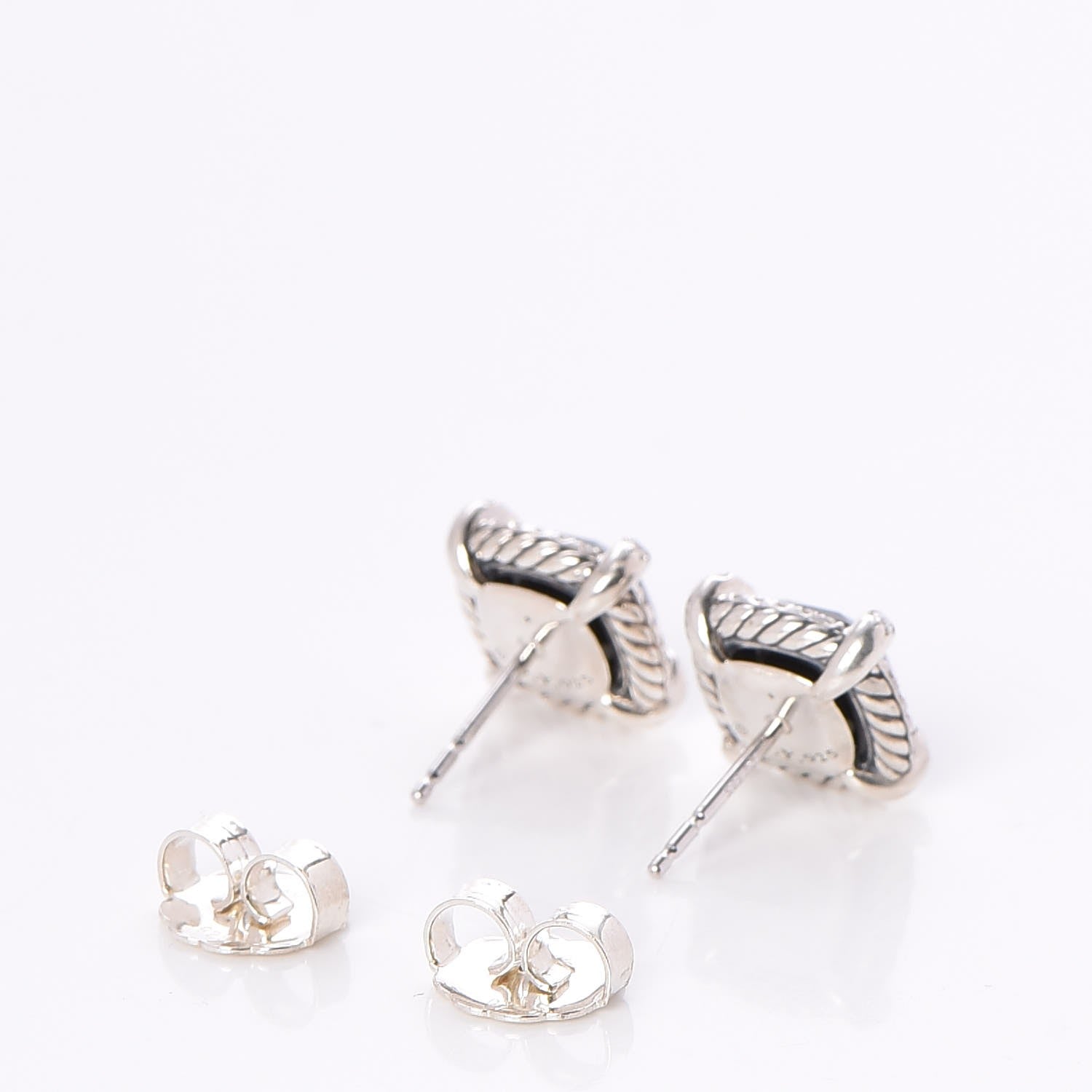 David Yurman Sterling Silver Diamond Black Onyx 9mm Chatelaine Bezel Earrings 3 of 6