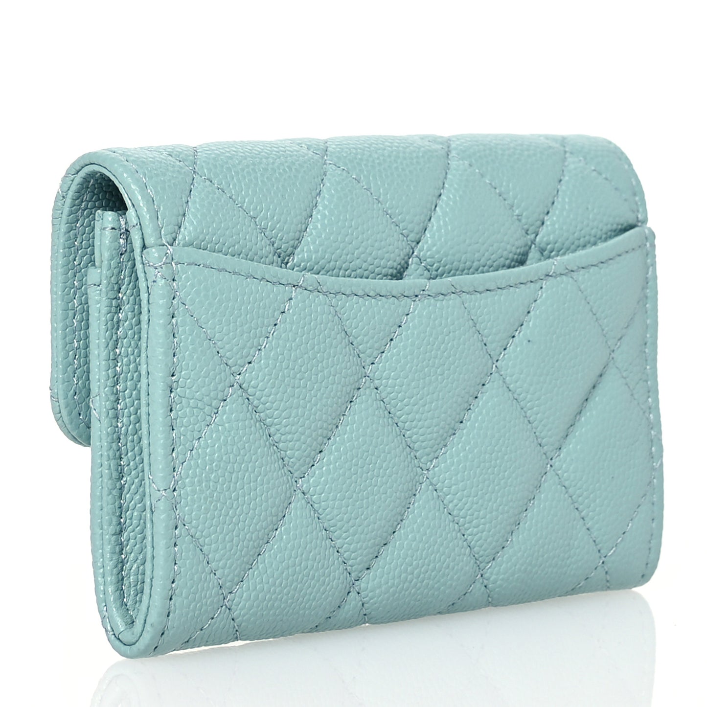 Caviar Quilted Flap Card Holder Wallet Blue