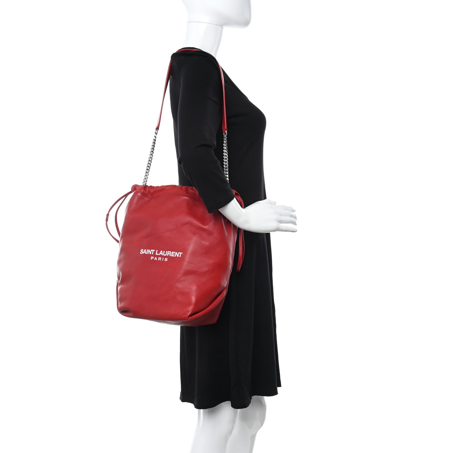 Saint Laurent Lambskin Teddy Drawstring Bag Eros Red 2 of 12