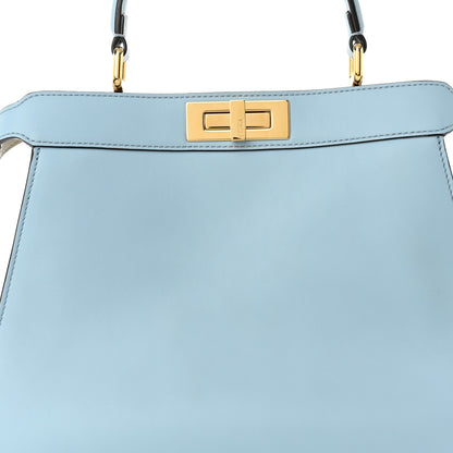 Fendi Vitello Seta Shiny Nappa Medium Peekaboo I SEE U Satchel Azzurro Baby Camelia 8 of 10