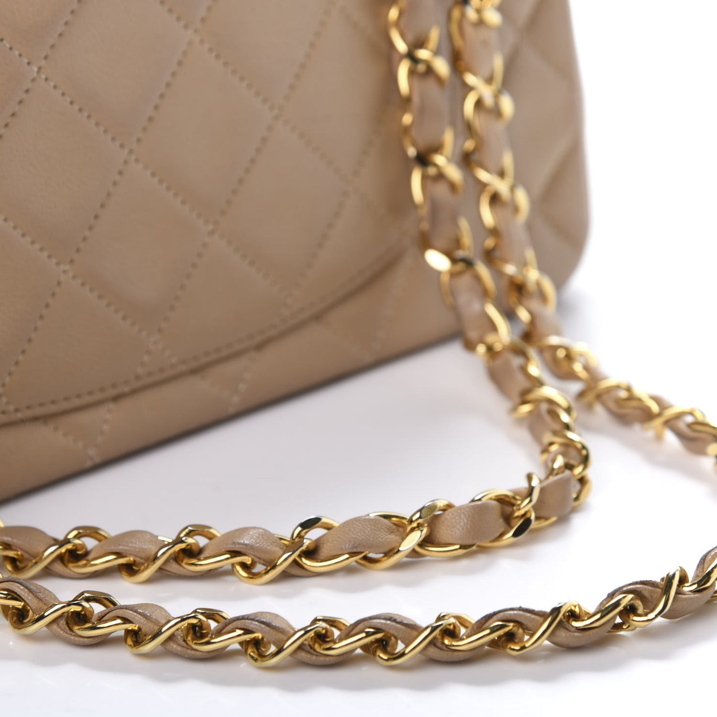 Lambskin Quilted Small Double Flap Beige