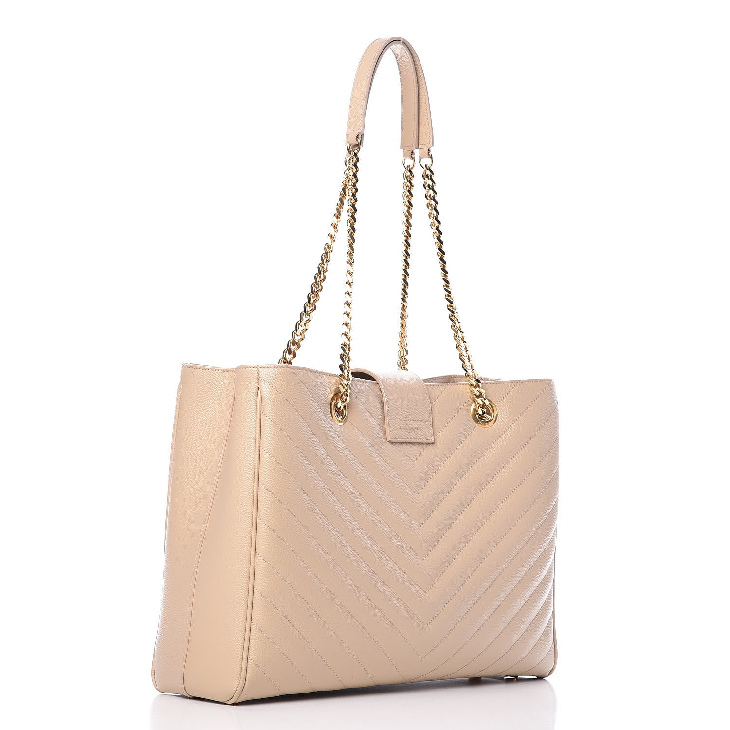 Saint Laurent Grain De Poudre Matelasse Chevron Monogram Shopping Bag Nude Powder 3 of 12