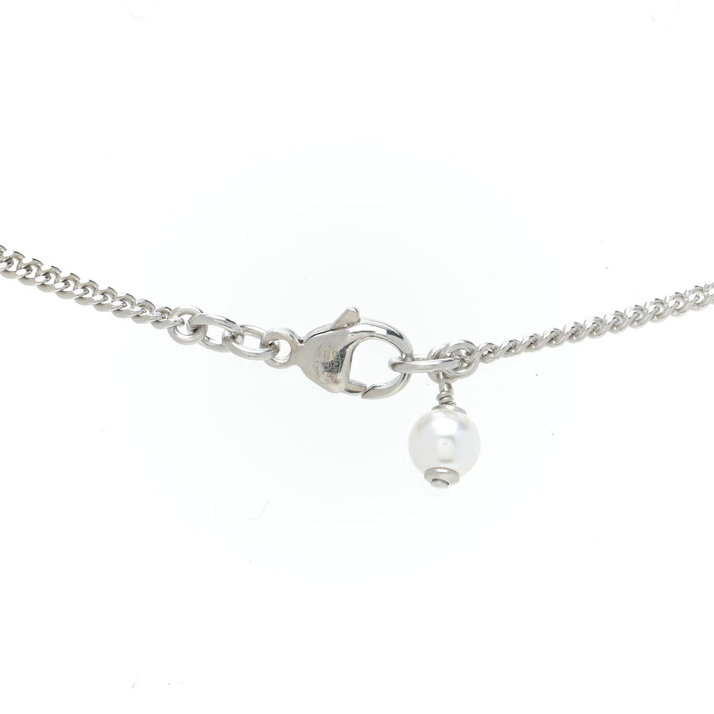 Crystal Pearl CC Pendant Necklace Silver