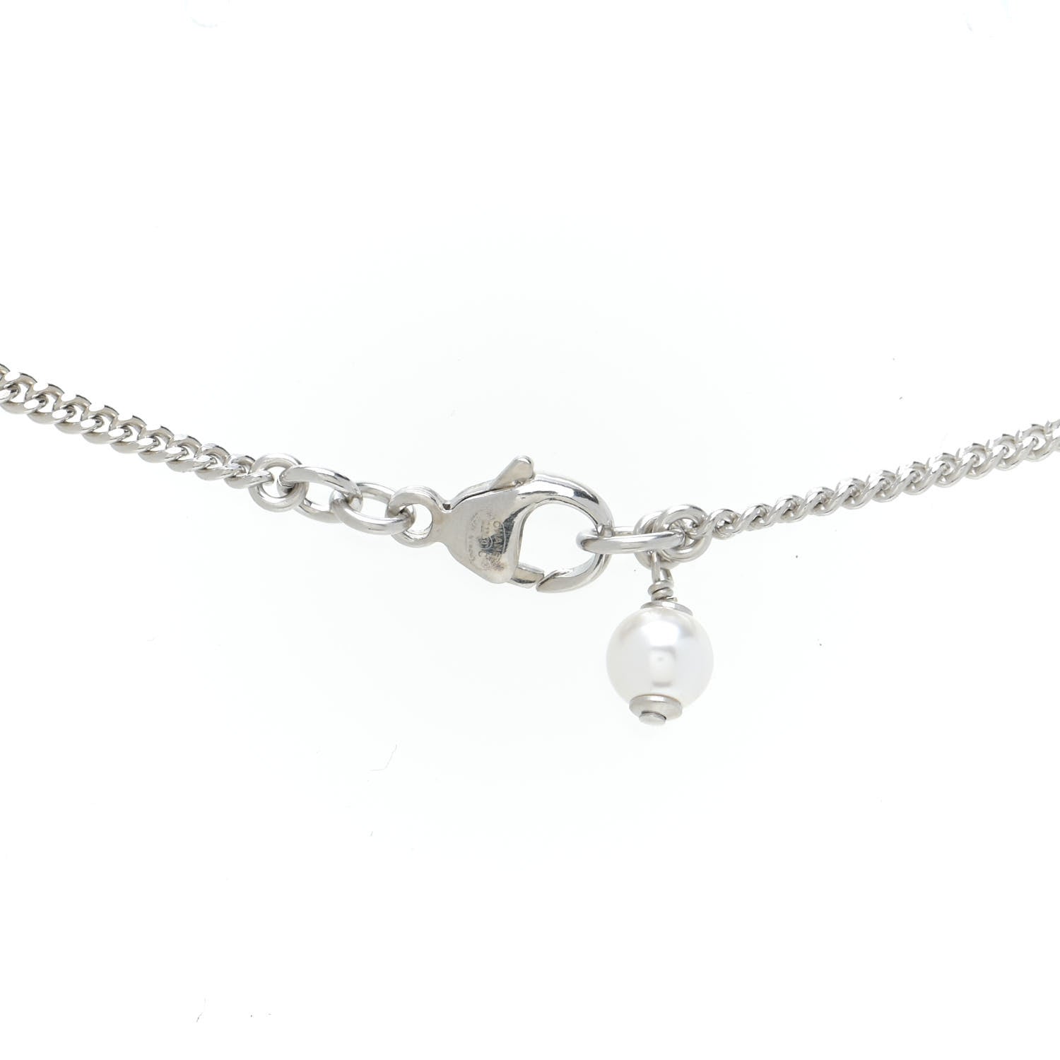 Chanel Crystal Pearl CC Pendant Necklace Silver 5 of 6