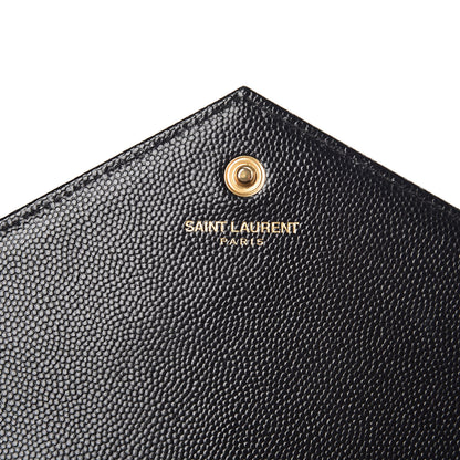Saint Laurent Grain De Poudre Matelasse Chevron Monogram Chain Wallet Black 8 of 10