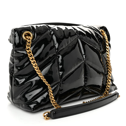 Saint Laurent Patent Quilted Small Loulou Puffer Monogram Chain Satchel Black 3 of 10