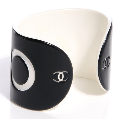 Chanel Resin Coco Wide Cuff Black White 3 of 5