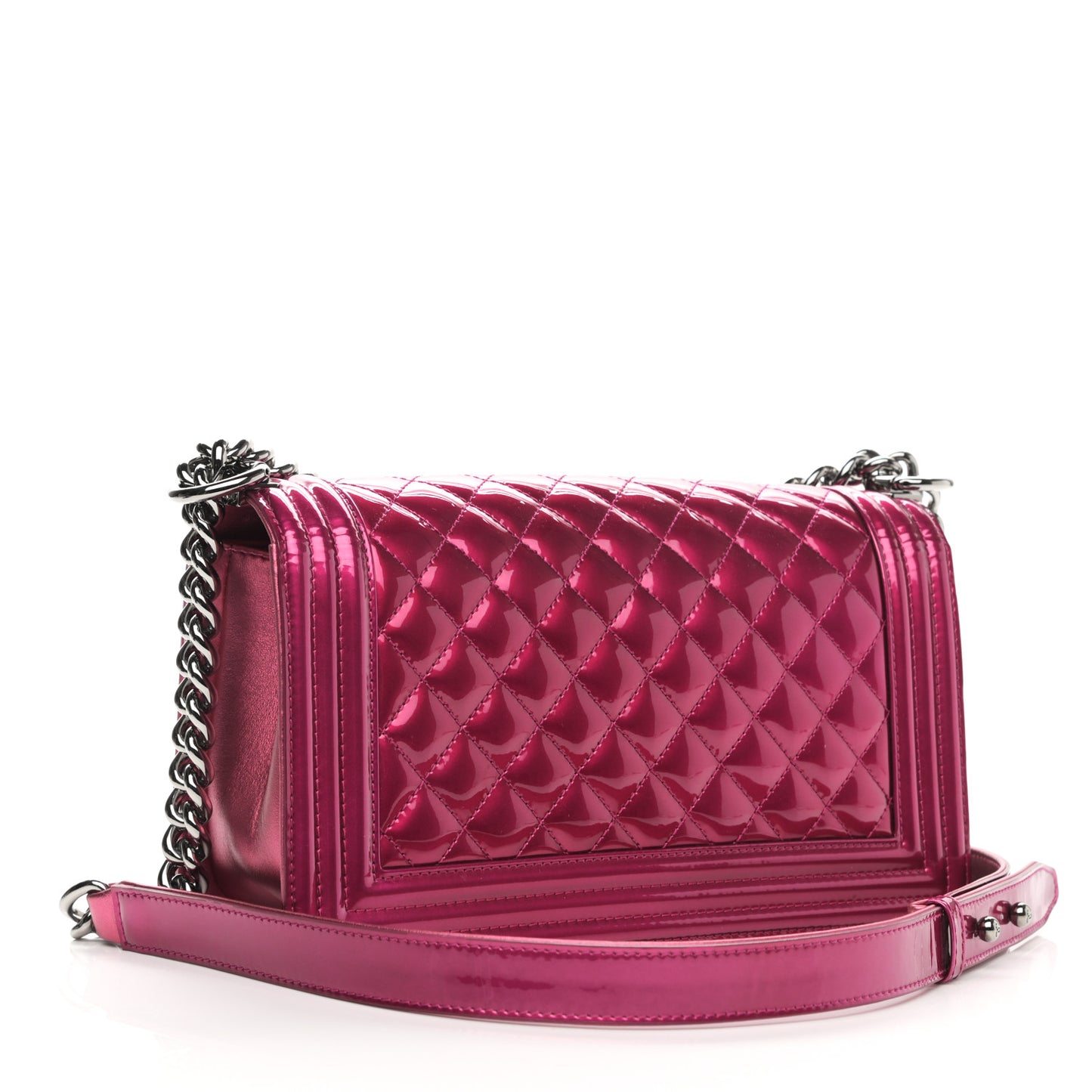 Metallic Patent Calfskin Quilted Medium Boy Flap Pink