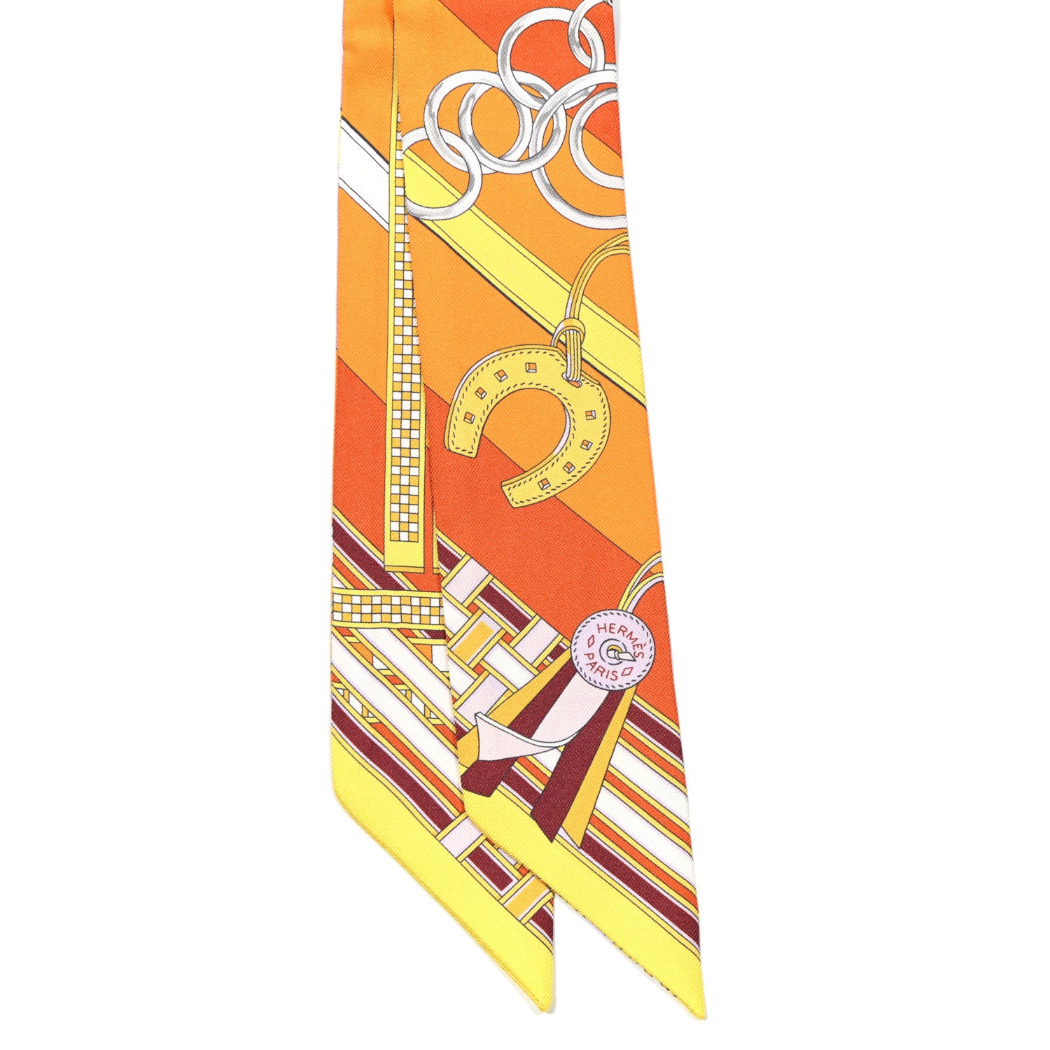 Hermes Silk Brides et Gris Twilly Orange Jaune Rose 2 of 4