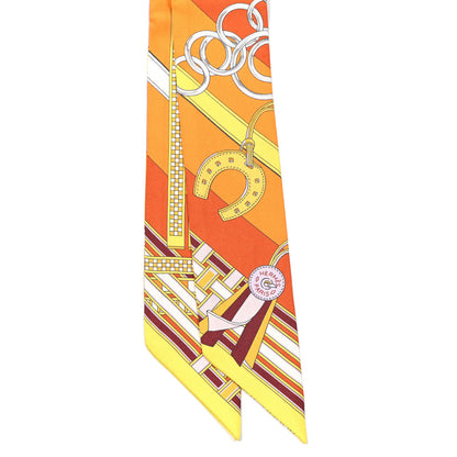 Hermes Silk Brides et Gris Twilly Orange Jaune Rose 2 of 4