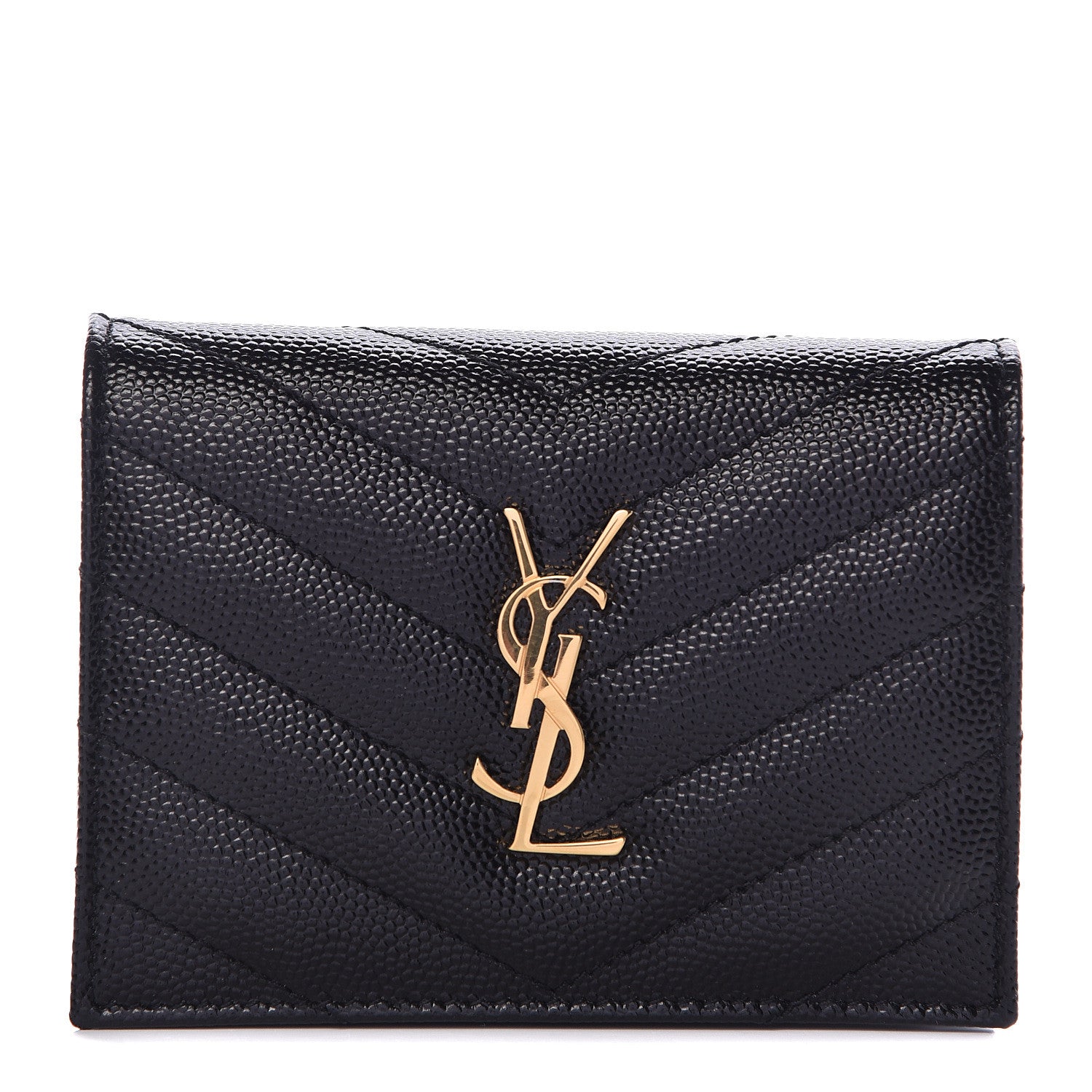 Saint Laurent Grain De Poudre Matelasse Chevron Monogram Card Case Black 1 of 8