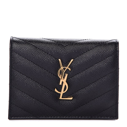 Saint Laurent Grain De Poudre Matelasse Chevron Monogram Card Case Black 1 of 8