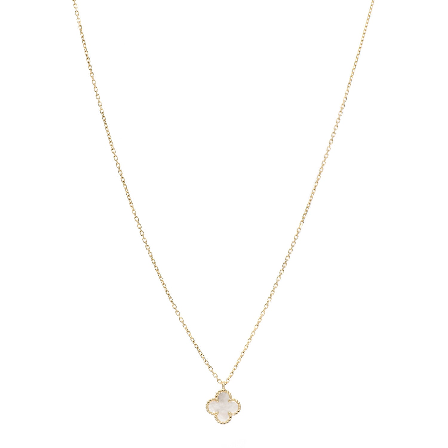 Van Cleef & Arpels 18K Yellow Gold Mother of Pearl Sweet Alhambra Pendant Necklace 1 of 7