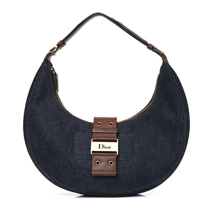 Christian Dior Denim Calfskin Street Chic Hobo Blue Brown 1 of 10