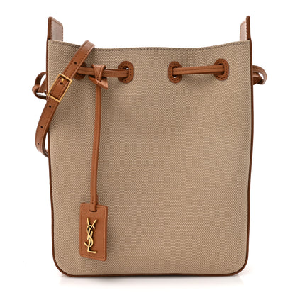 Saint Laurent Canvas Calfskin Small Bucket Bag Desert Dust Brick 2 of 21