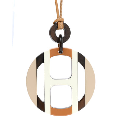 Hermes Buffalo Horn Lacquer H Equipe Pendant Necklace Sable 4 of 7