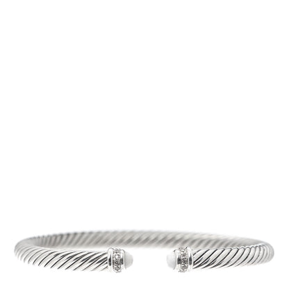 David Yurman Sterling Silver Diamond White Agate 5mm Cable Classics Bracelet 1 of 4