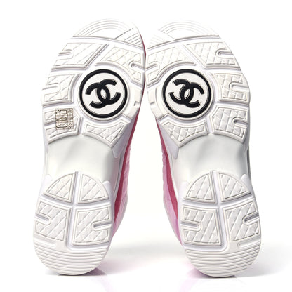 Chanel Nylon Calfskin Suede Womens CC Sneakers 38.5 Pink 5 of 6