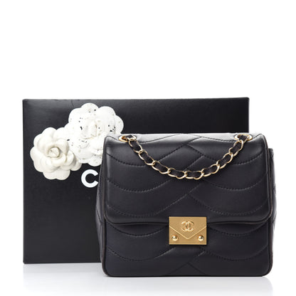 Chanel Lambskin Scallop Quilted Mini Pagoda Square Flap Black 11 of 11