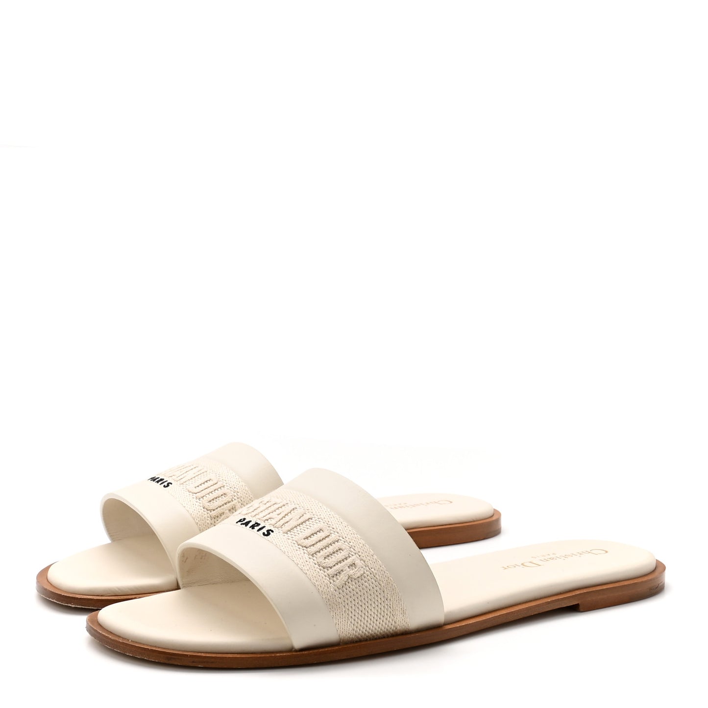 Calfskin Canvas Embroidered Dway Flat Slide Sandals 40 Off White