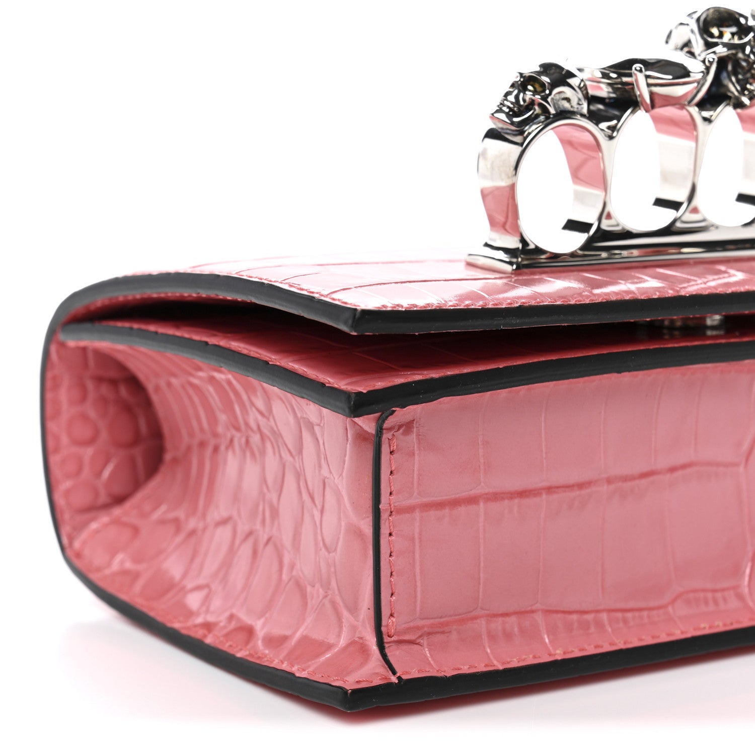 Alexander McQueen Calfskin Crocodile Embossed Mini Jeweled Knuckle Satchel Pink 9 of 10