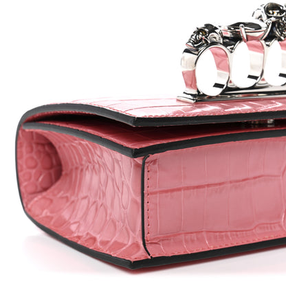 Alexander McQueen Calfskin Crocodile Embossed Mini Jeweled Knuckle Satchel Pink 9 of 10