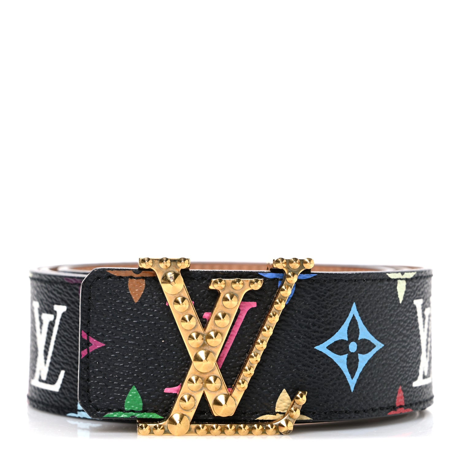 Louis Vuitton Monogram Multicolor Studded LV Initiales Belt 90 36 Black 1 of 8