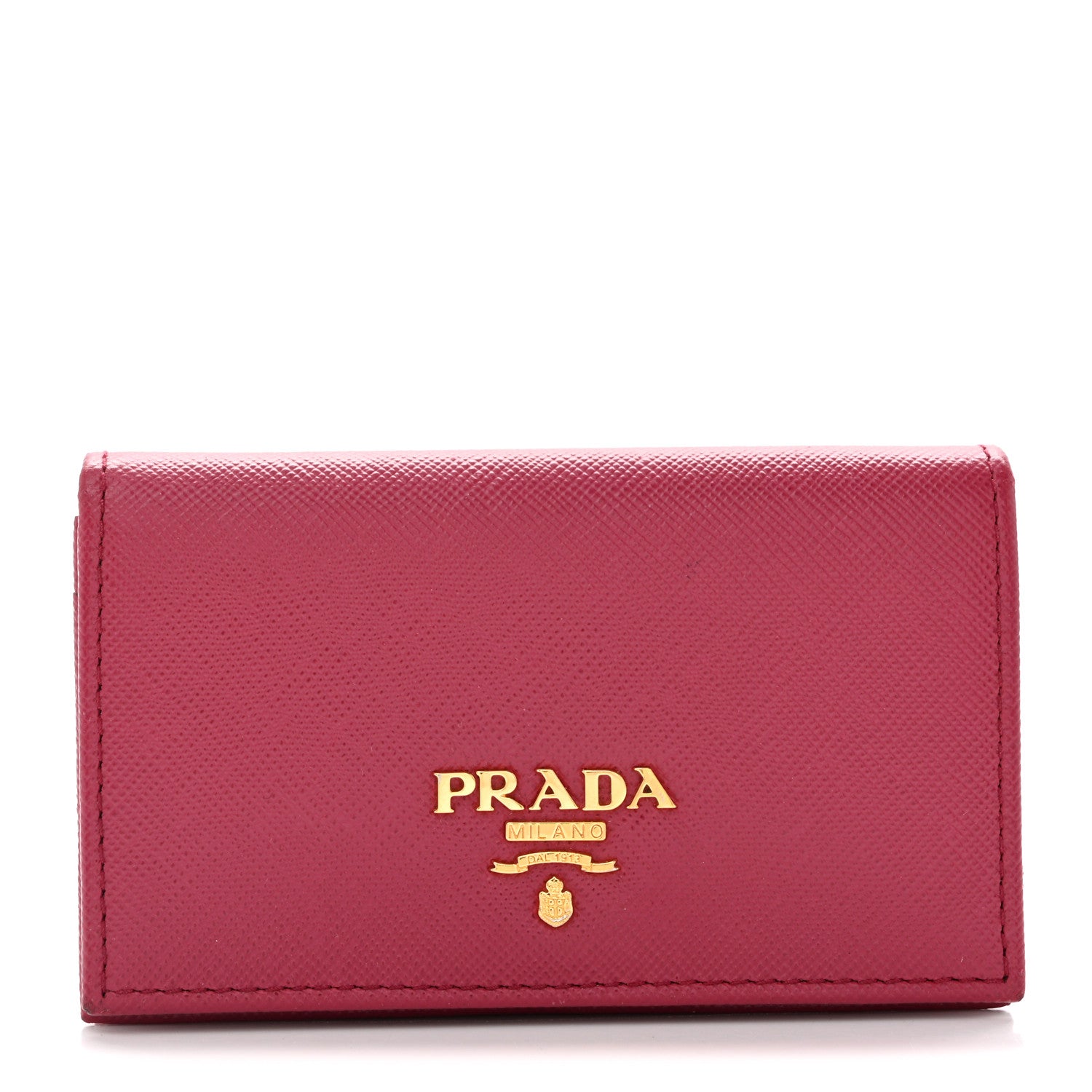 Prada Saffiano Metal Bi-Fold Card Holder Wallet Peonia 1 of 6