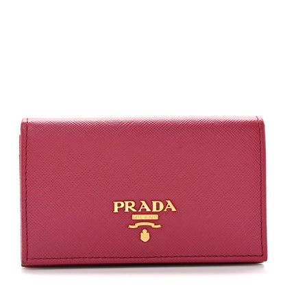 Prada Saffiano Metal Bi-Fold Card Holder Wallet Peonia 1 of 6