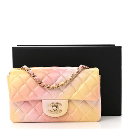 Chanel Lambskin Quilted Tie Dye Ombre Mini Rectangular Flap Yellow Multicolor 12 of 12