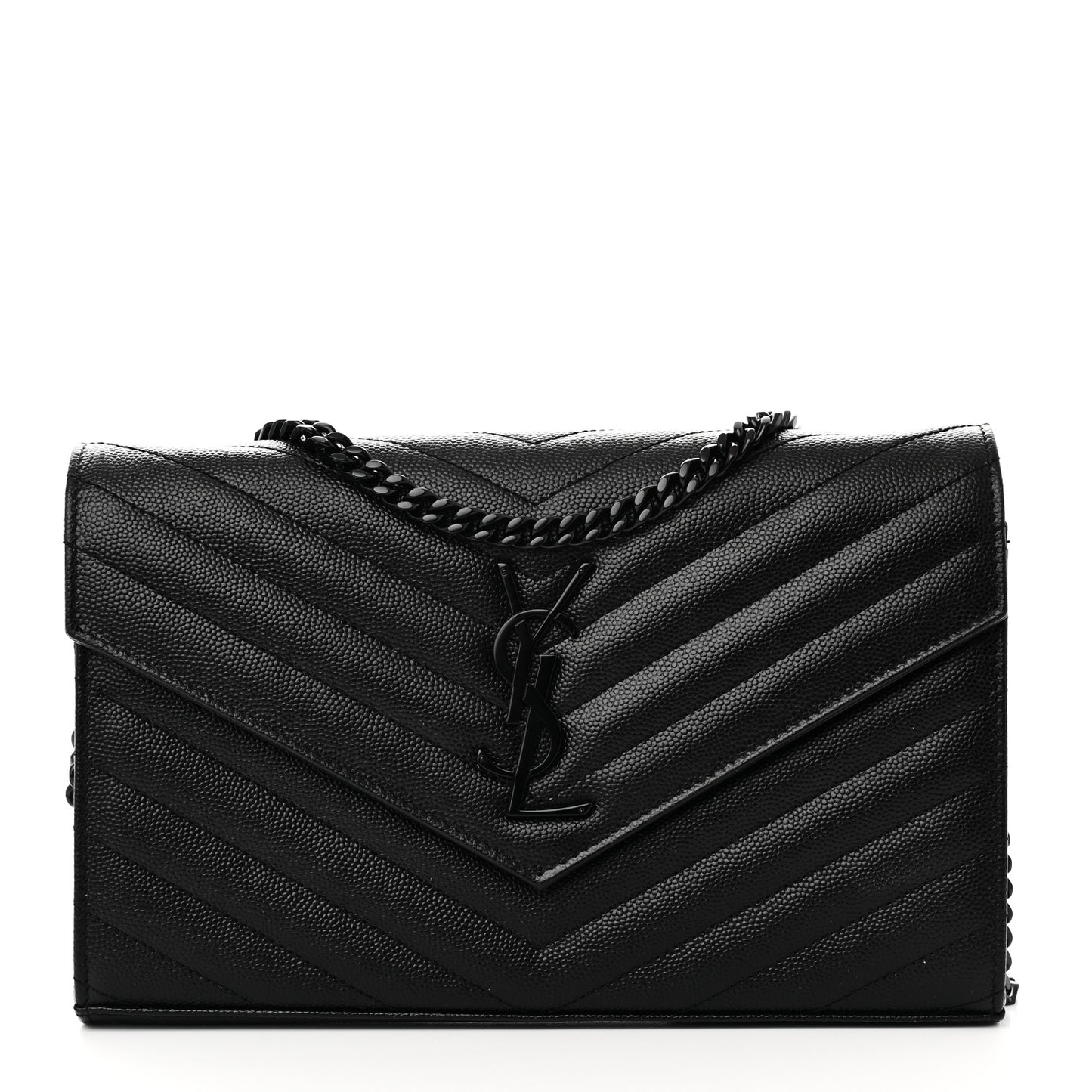 Grain De Poudre Matelasse Chevron Monogram Monochrome Chain Wallet Black