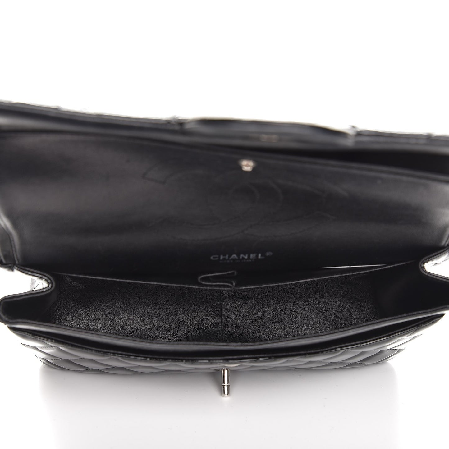 Patent Quilted Jumbo Double Flap Black