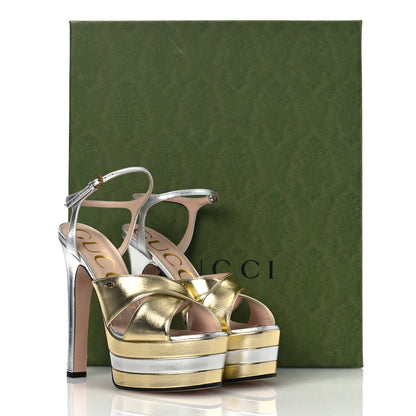 Gucci Metallic Nappa Double G 40/135mm Platform Sandals 37.5 Gold Silver 12 of 12