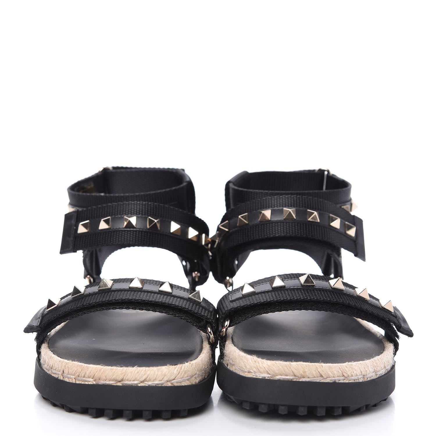 Valentino Garavani Nylon Rockstud Velcro Espadrille Sandals 39 Black 2 of 9