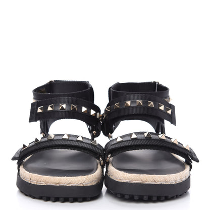 Valentino Garavani Nylon Rockstud Velcro Espadrille Sandals 39 Black 2 of 9