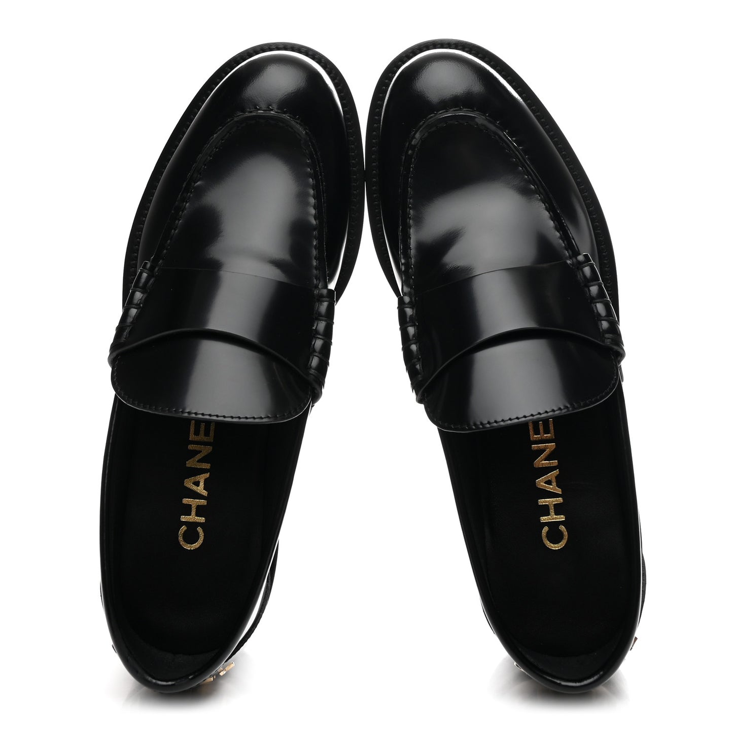 Shiny Calfskin Logo Loafers 37 Black