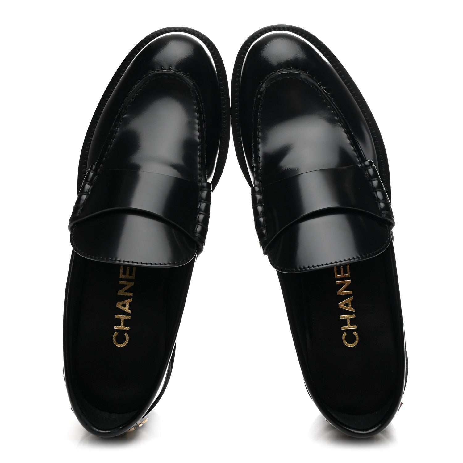 Chanel Shiny Calfskin Logo Loafers 37 Black 2 of 10