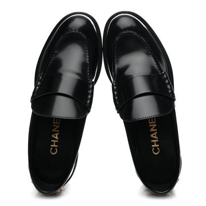 Chanel Shiny Calfskin Logo Loafers 37 Black 2 of 10
