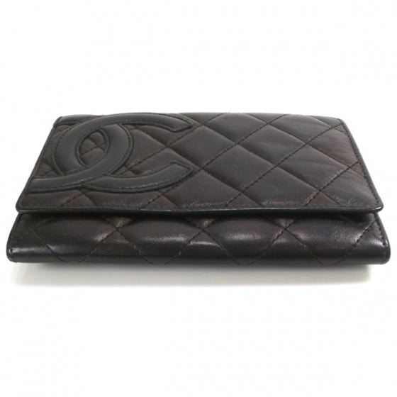 Calfskin Quilted Cambon Flap Wallet Black