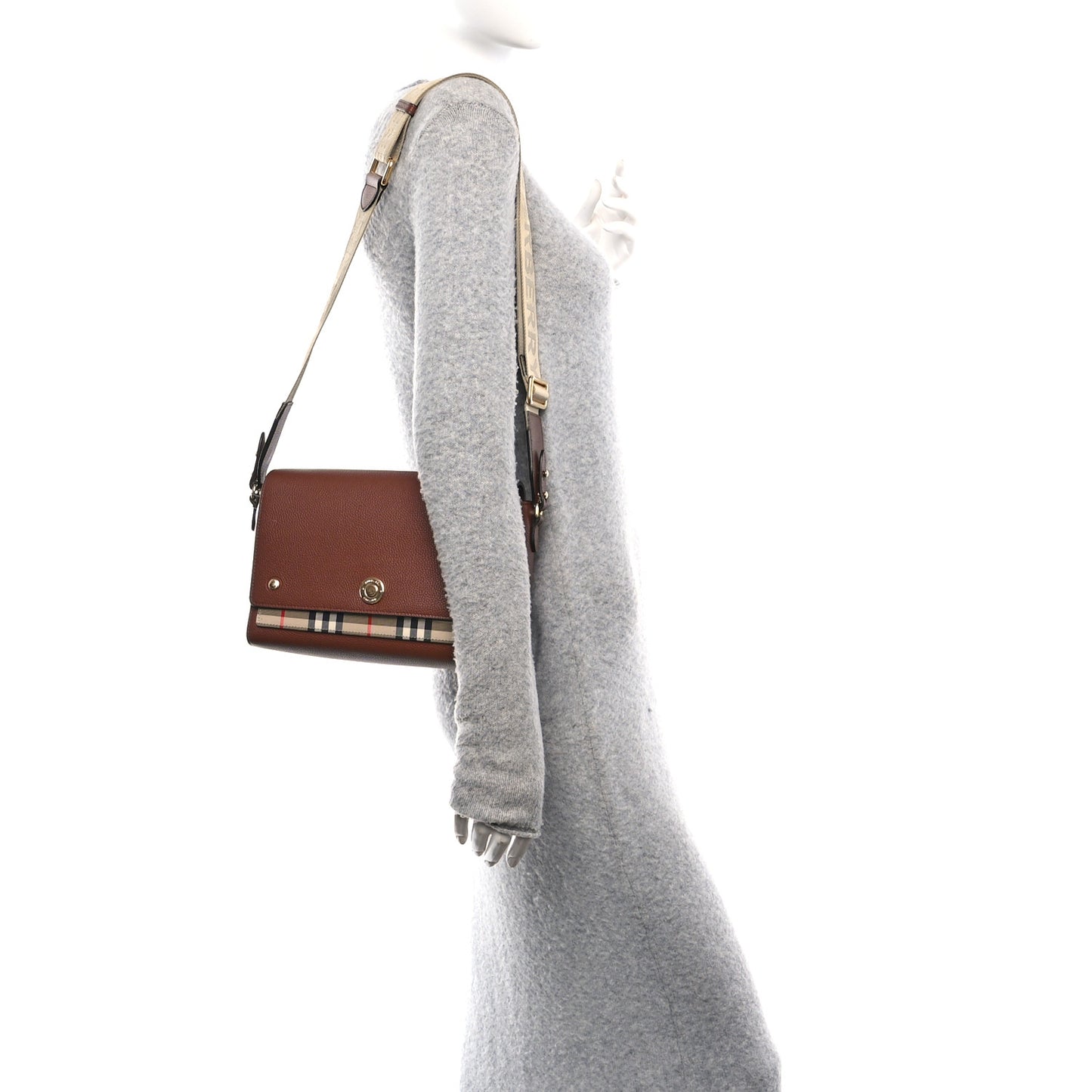Grainy Calfskin Vintage Check Note Crossbody Bag Malt Brown