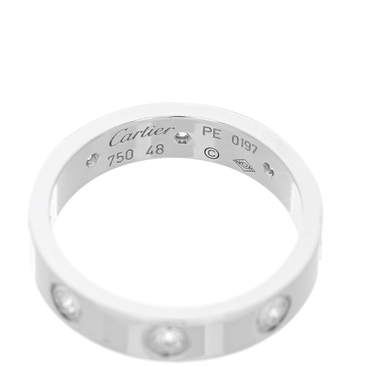 Cartier 18K White Gold 8 Diamond 4mm LOVE Wedding Band Ring 48 4.5 8 of 8