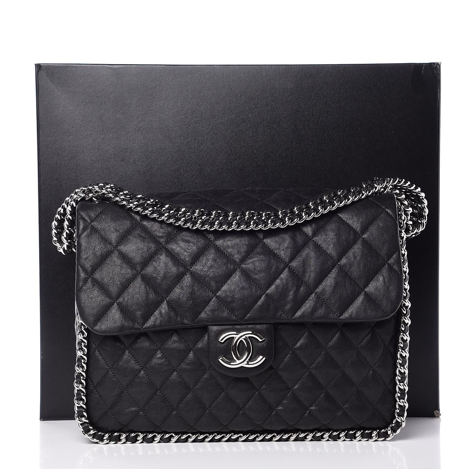 Chanel Washed Lambskin Quilted Maxi Chain Around Flap Black 8 of 8
