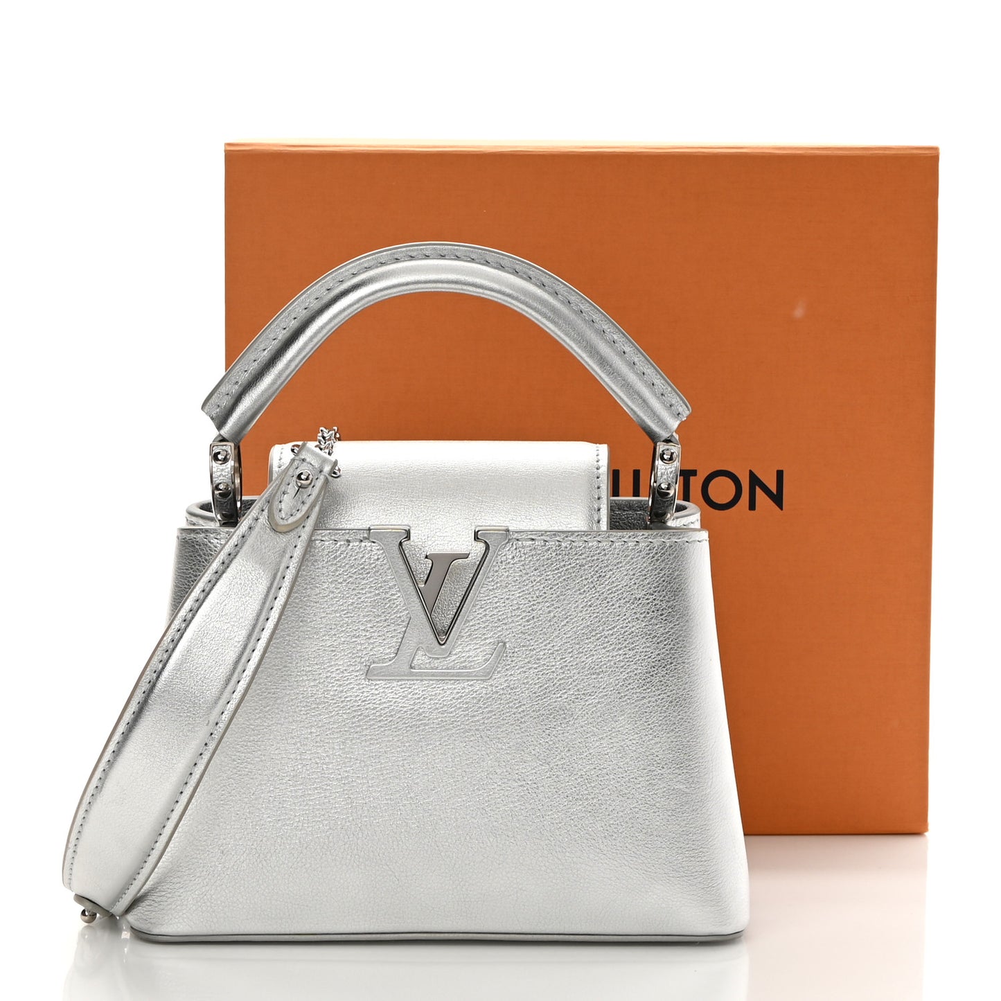 Metallic Calfskin Mini Capucines Silver