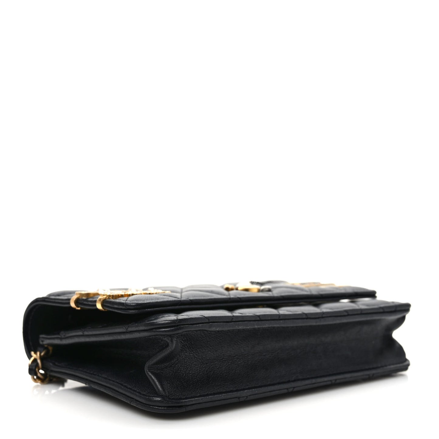 Lambskin Quilted Coco Clips Wallet On Chain WOC Black