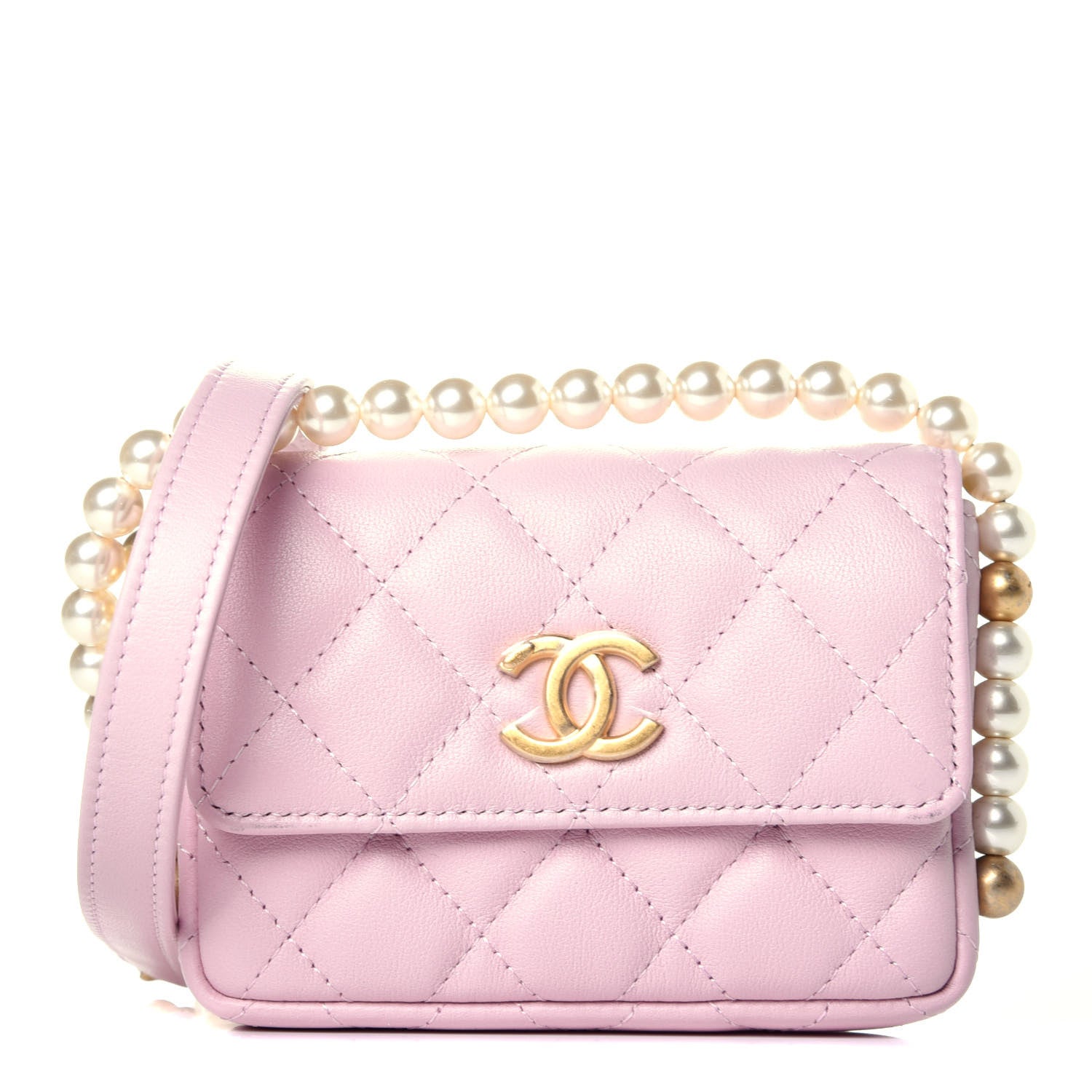 Chanel Calfskin Quilted About Pearls Card Holder Flap With Chain Light Pink 1 of 10