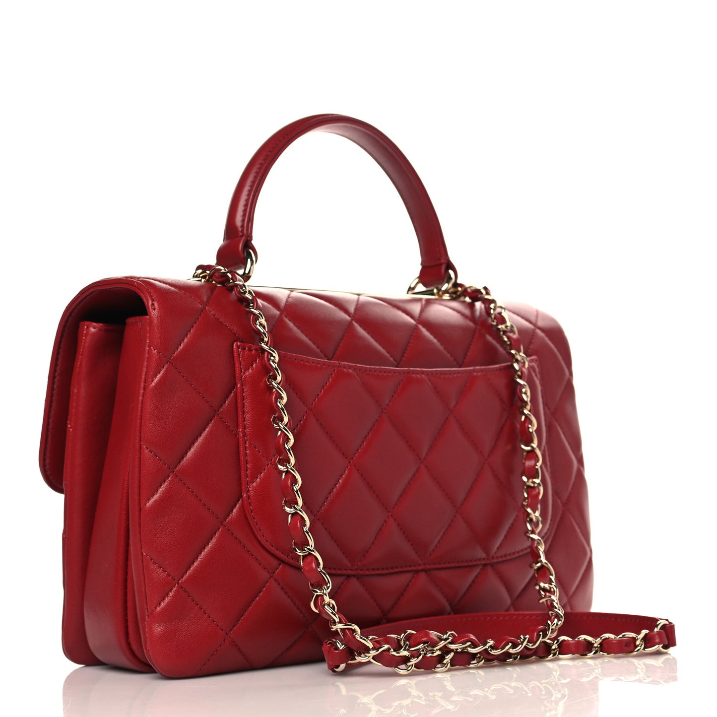 Lambskin Quilted Medium Trendy CC Flap Dual Handle Bag Red