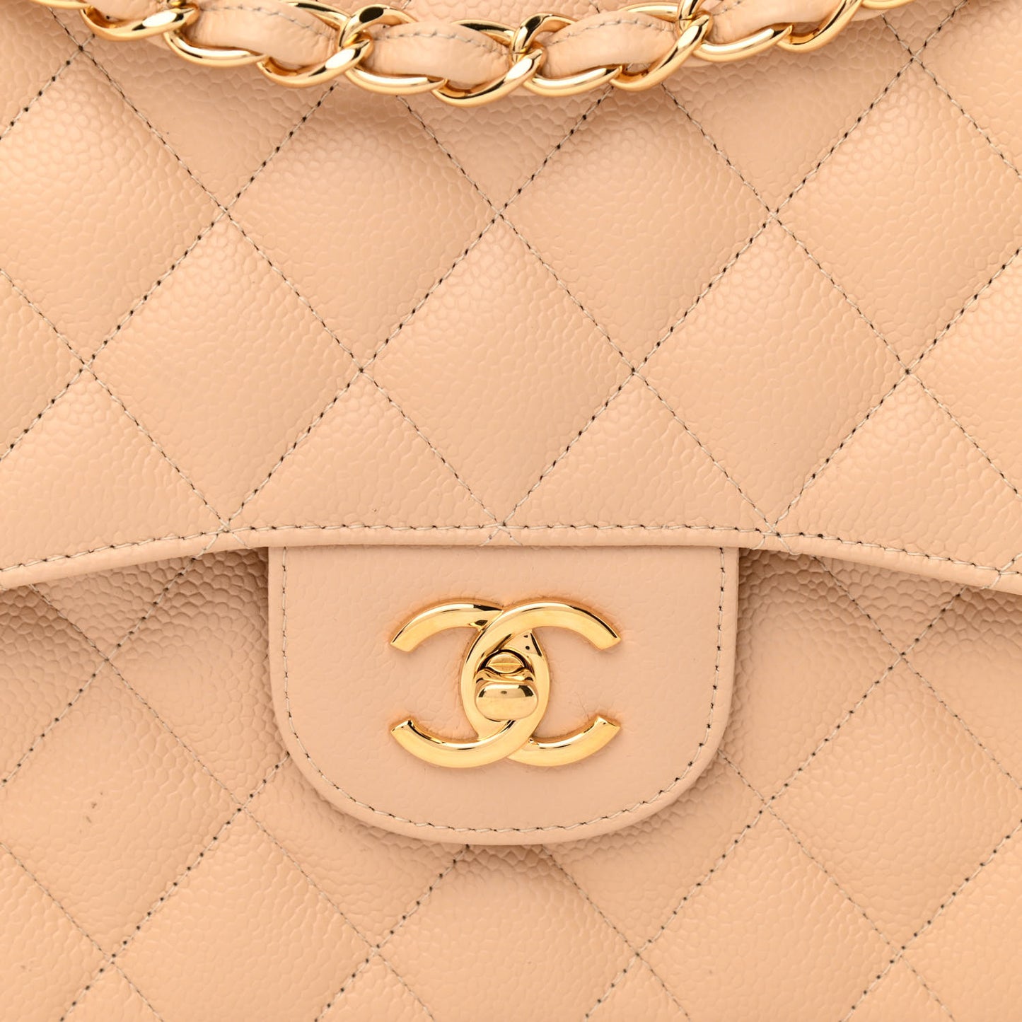 Caviar Quilted Jumbo Double Flap Beige