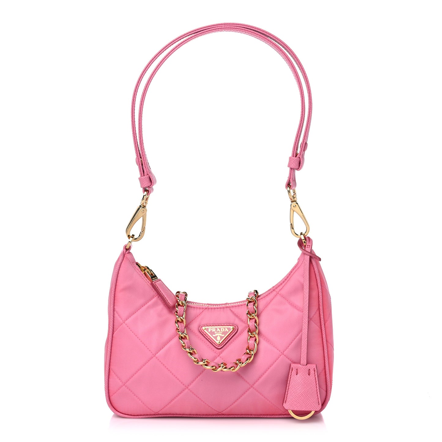Re-Nylon Saffiano Stitched Mini Re-Edition 1995 Chaine Shoulder Bag Begonia